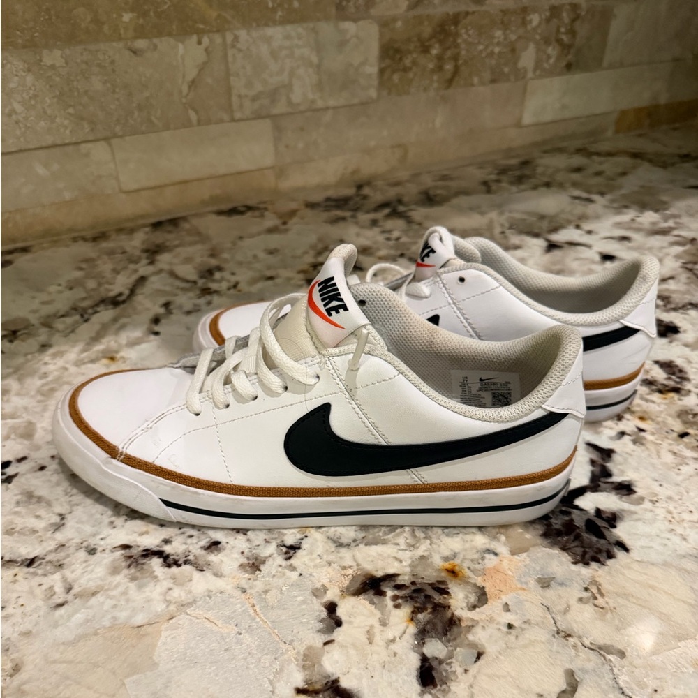 Nike Court - White and Black Sneakers with Tan Accents
